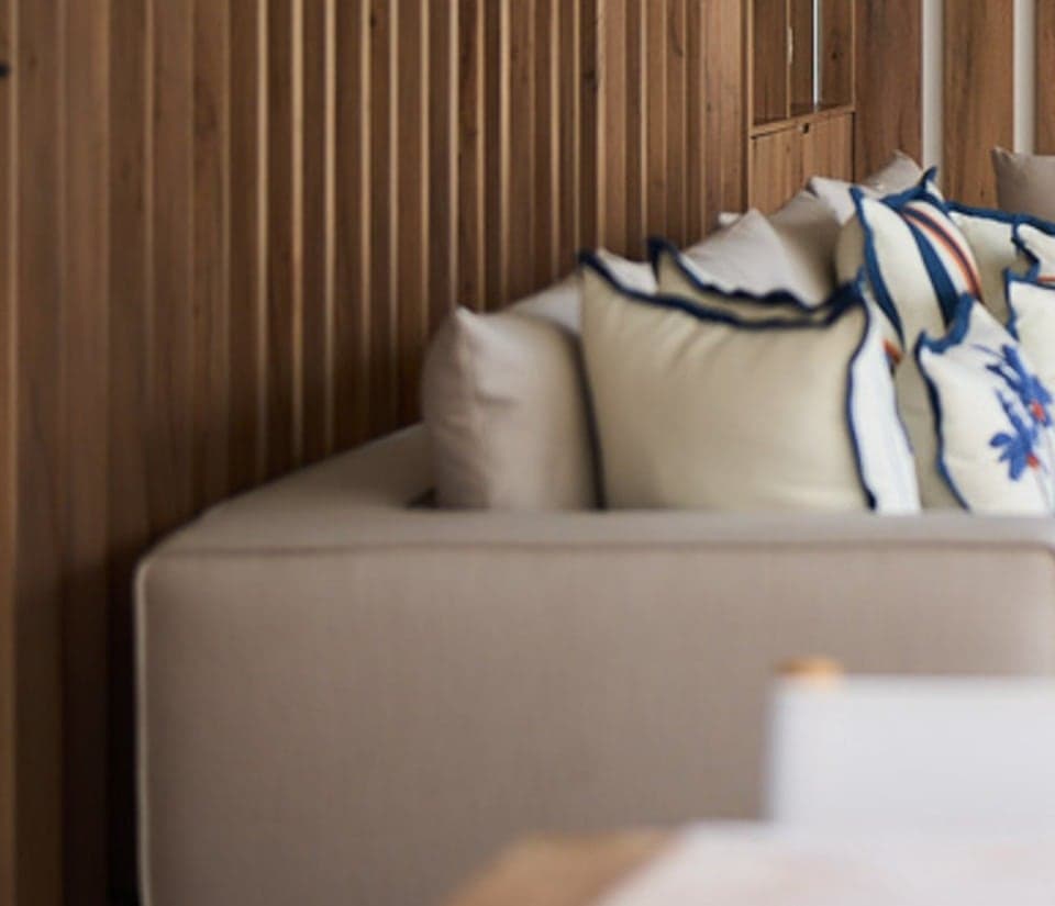Close-up of vertical oak slat panelling